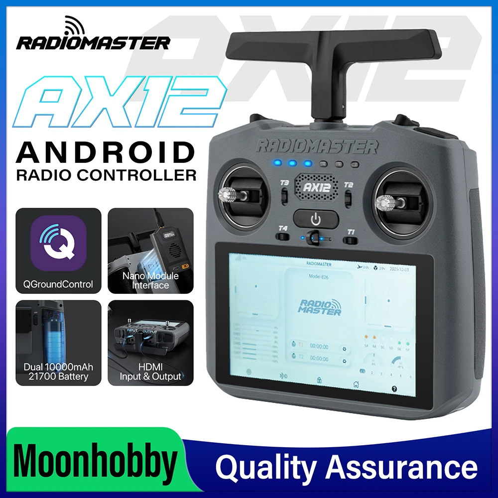 

2026 RadioMaster AX12 Android Radio QGroundControl 16CH Remote Control ELRS Output/Input 5.5in Touch Screen X5 Hall Gimbal