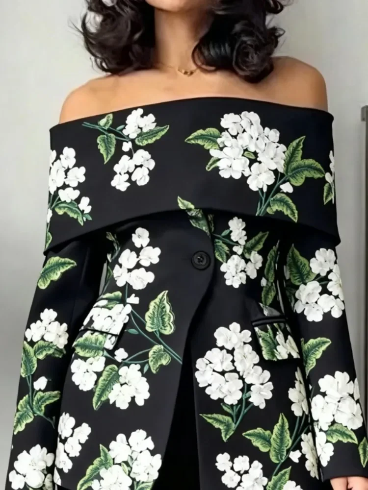 UOOZEE مكتب سيدة سترة سهرة رسمية أنيقة خارج الكتف الأزهار ملابس منقوشة بكم طويل سترة ملابس خارجية للحفلات 2026 العصرية #3