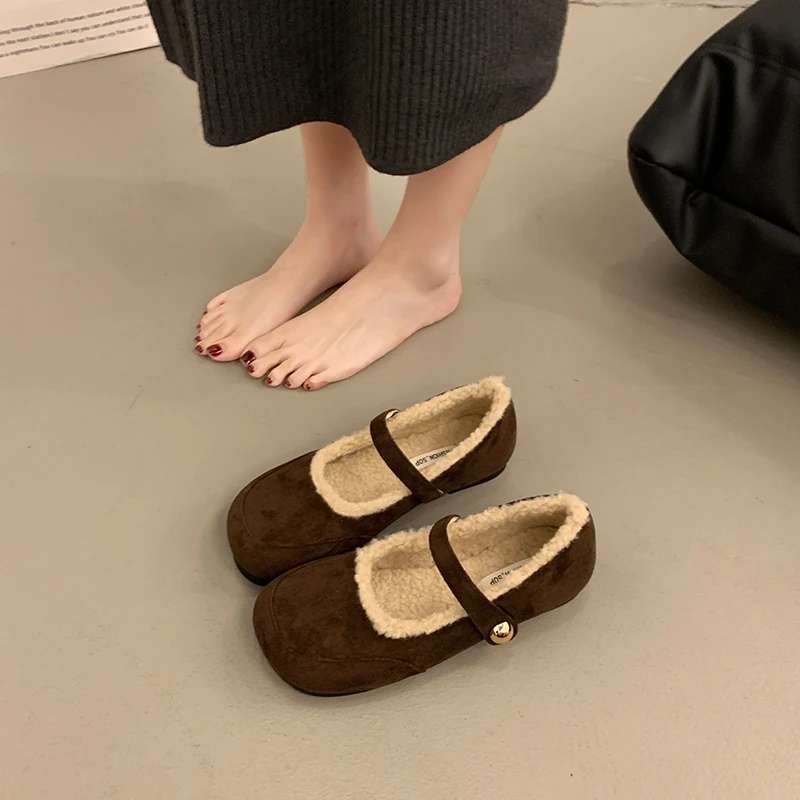 Women Shoes Autumn Modis Loafers Fur Clogs Platform Fall 2024 Winter Creepers Moccasin Retro Mary Janes Flock Korean Shoes Loafe