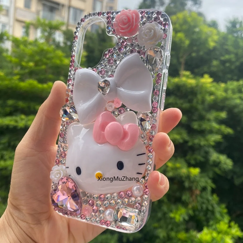 Sanrio Hello Kitty Luxus Glitzer Diamant Strass Bling Hülle für iPhone 17 16 18 Pro Max 15 Plus 13 12 14 Handy Rückseiten-Cover – Detail 3