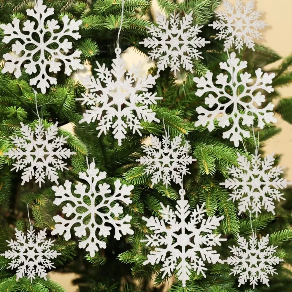 

18/36pcs Merry Christmas Paper Snowflakes Glitter White Double-Sided Xmas Tree Pendants Lightweight Snow Flakes Charm