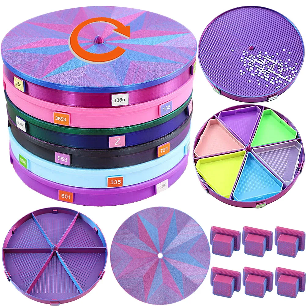 New 6 Grids Circular Rotating Stackable Diamond Painting Tray Kits With Removable Colorful Storage Tray Diamond Bead