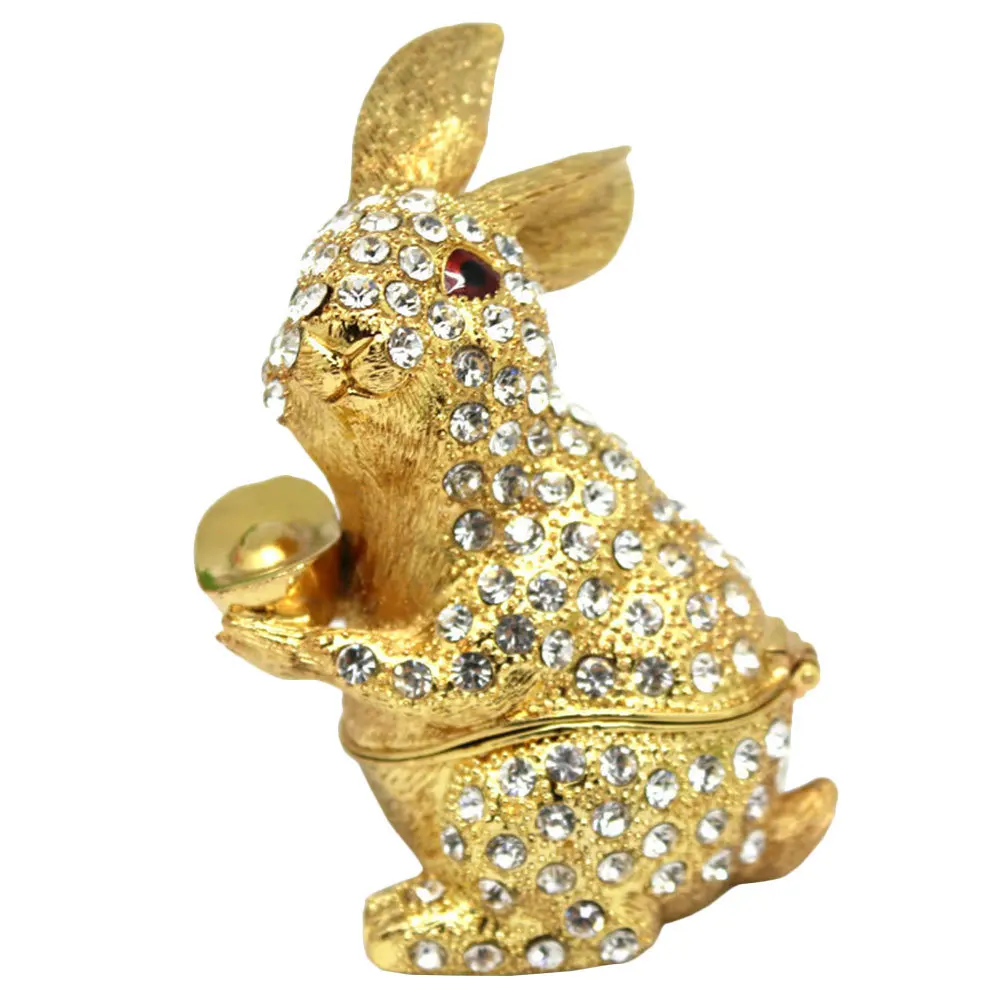 Exquisite Alloy Rabbit Jewelry Box Ring Earrings Storage Case Jewelry Organizer Dresser Decor Ring Mini Box Earrings Container