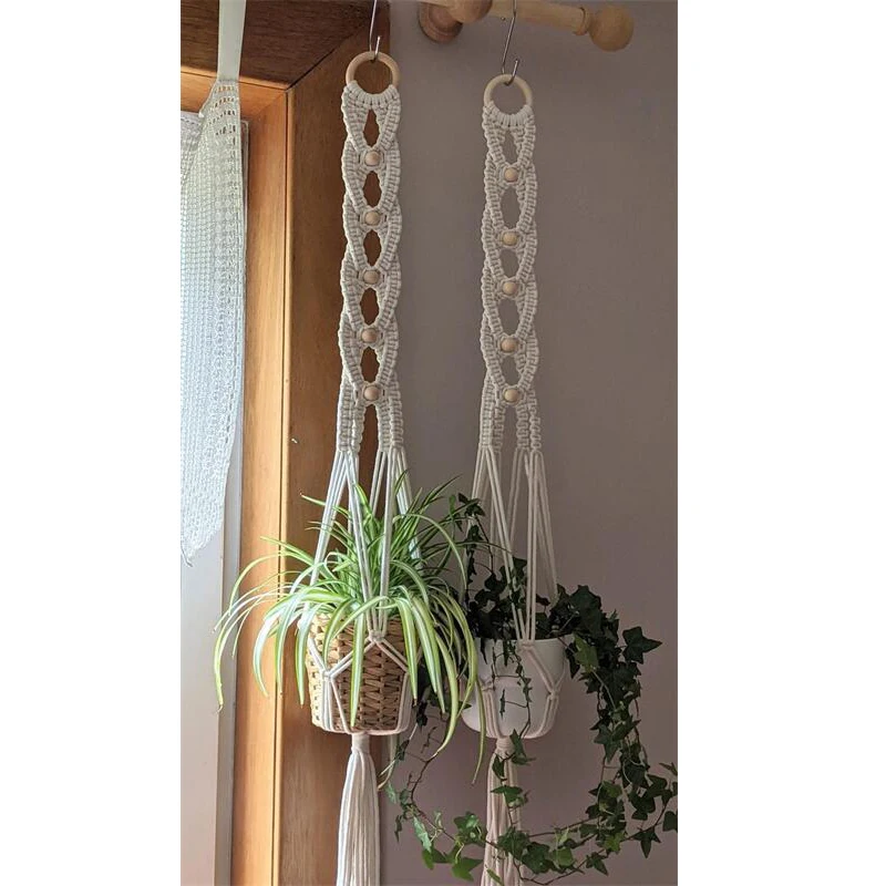 Macrame Wall Hanging Plant Holder Bohemian Style Planter Cotton Hand Weaving Flowerpot Net Bag For Home Decor Wall Decoration