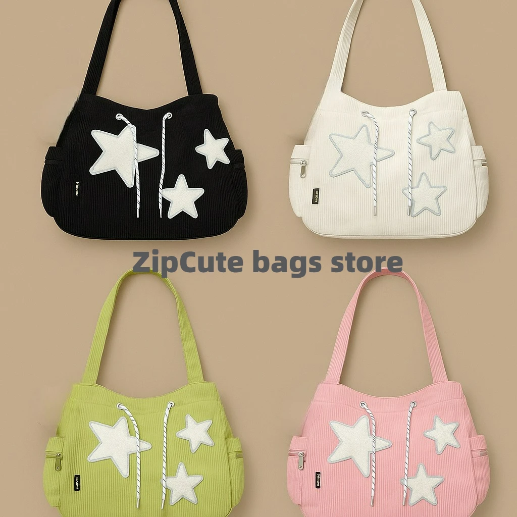 Niche Design Handbag Star Female Student Large Capacity Commuting Tote Corduroy Shoulder Crossbody Bag 2023 New