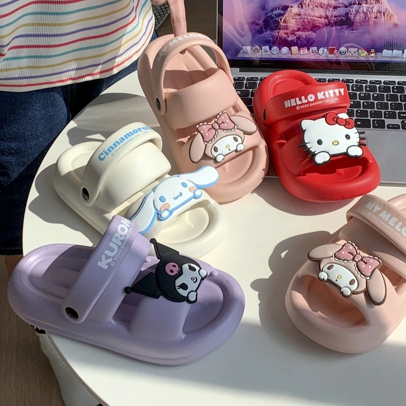 Miniso Sanrio Kuromi Eva Slippers Women\'s Summer Bathroom Indoor Home Cute Hello Kitty Outer Wear Fashion Girls Slippers