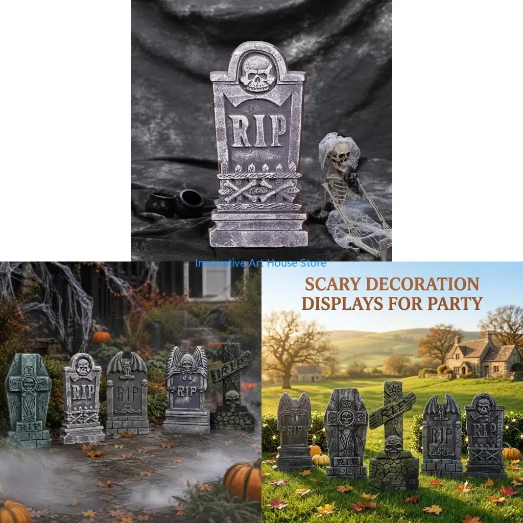 E1PC Fall Yard Scene Set, 5 Foam Grave Marker Pieces for Porch Entry Lawn Garden Display, Party Use, Outdoor Themes,
