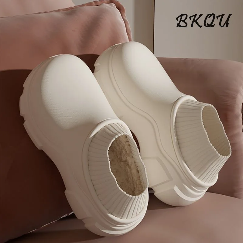 

BKQU 7cm Step on Poo Feeling Eva Thick Bottom Increase Cotton Slippers Women's Autumn Winter Bag with Waterproof Bao Head Indoor