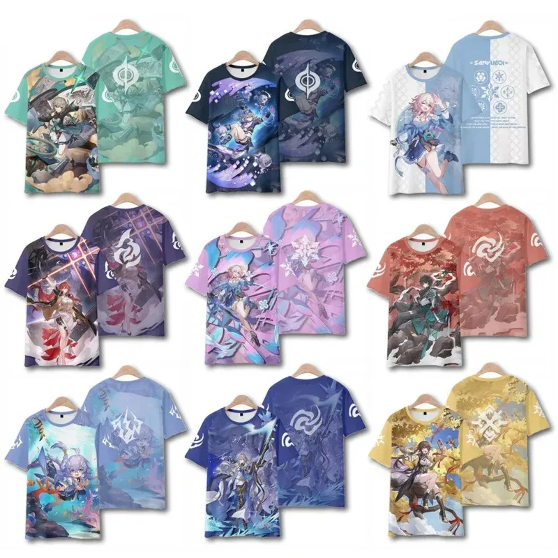 Juego de Anime Honkai Star Rail camiseta con estampado 3D mujeres hombres Bailu Dan Heng 7 de marzo Himeko Clara Seele Herta Asta disfraz de Cosplay