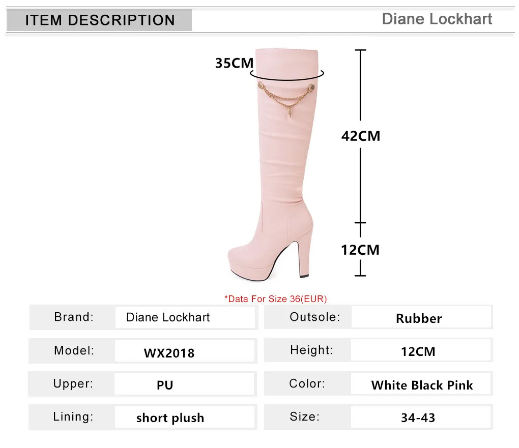 2024 Autumn Winter Knee High Boots Women Fashion Pink White Black Stiletto Heel Long Booties Ladies Chain Platform Boats Mujer