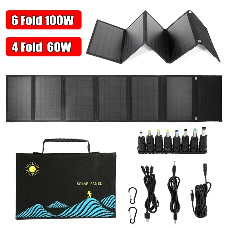 

60W/100W Portable Folding Solar Panel Dual USB+DC Output Solar Charger Outdoor Camping Emergency Power Supply for Phone