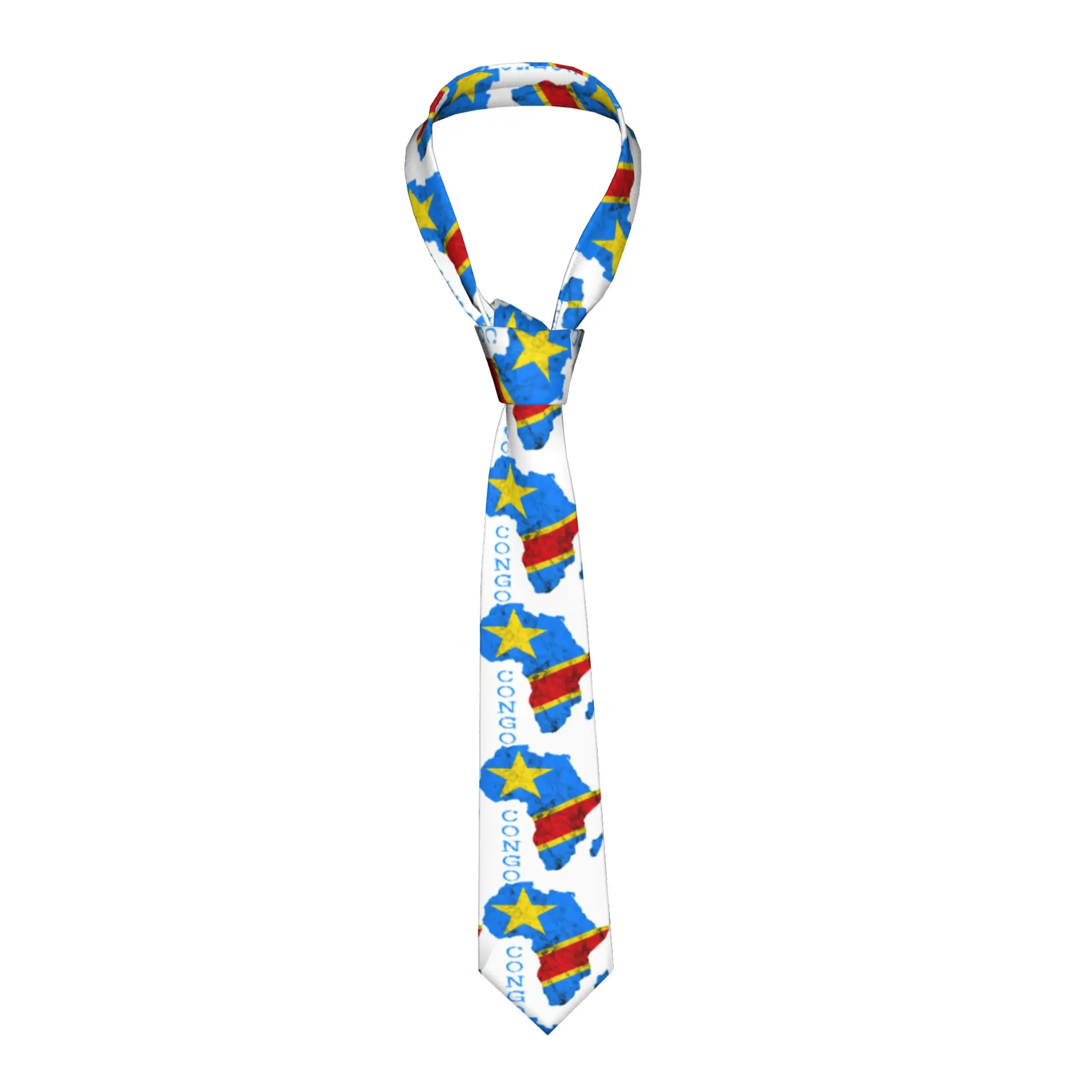 Congo Africa Map Outline Congolese Flag Tie  Cosplay Party Neck Ties Cute Funny Neck Tie For Men Graphic Collar Tie Necktie Gift