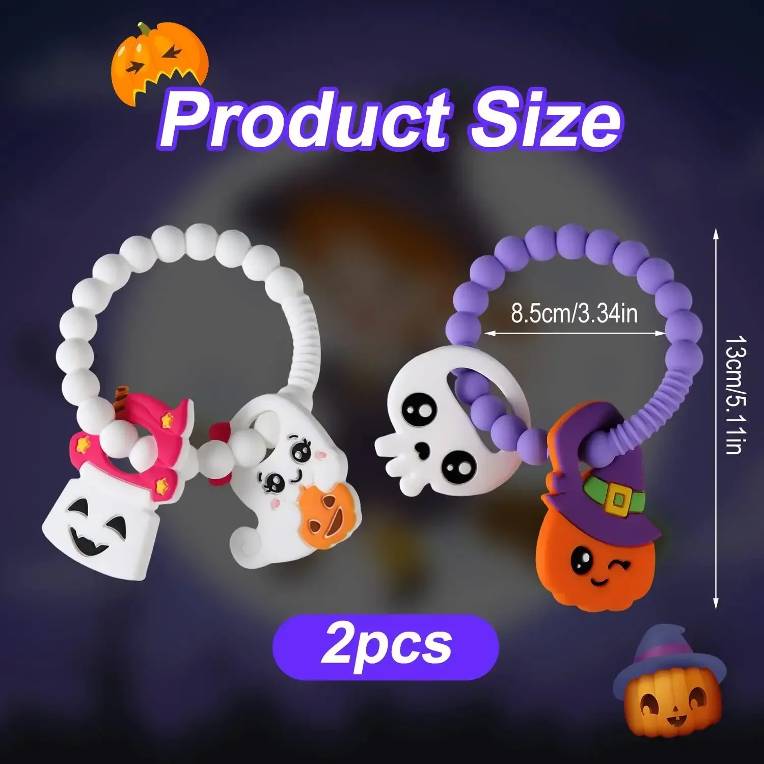 1/2 Pcs Big Pumpkin Teether Cute Elf Ghouls Ring Teether Silicone Baby Teether Halloween Teether Halloween Gift for Infant