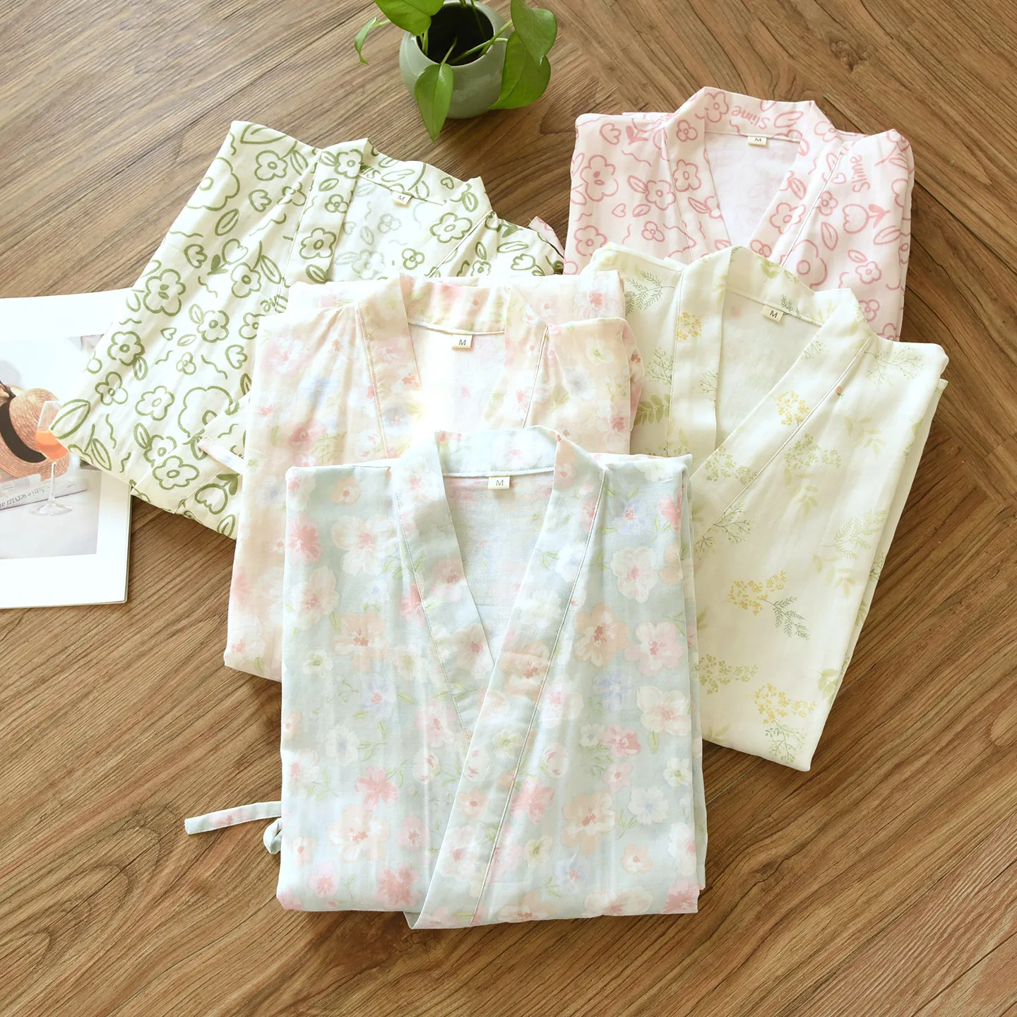 100% Cotton Print Bathrobe 2026 Spring Autumn New Thin Good-looking Long Sleeve Loungewear Casual Loose V-neck Sleep Gown