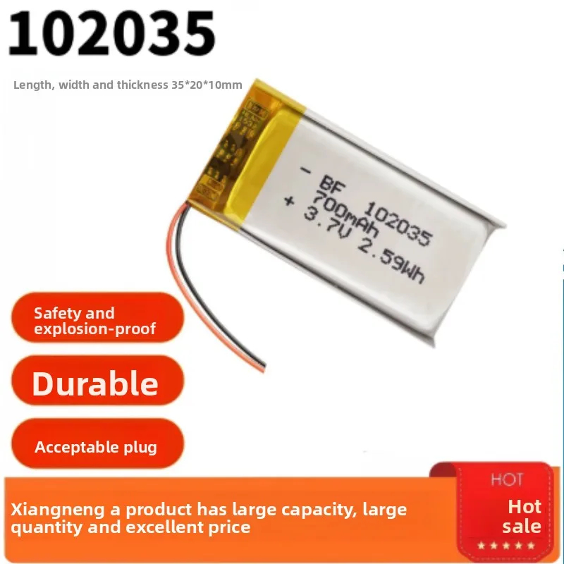 102035 700mAh 3.7V Polymer Battery for Smart Thermos Cup Healthy Water Cup Rechargeable Battery Replacement