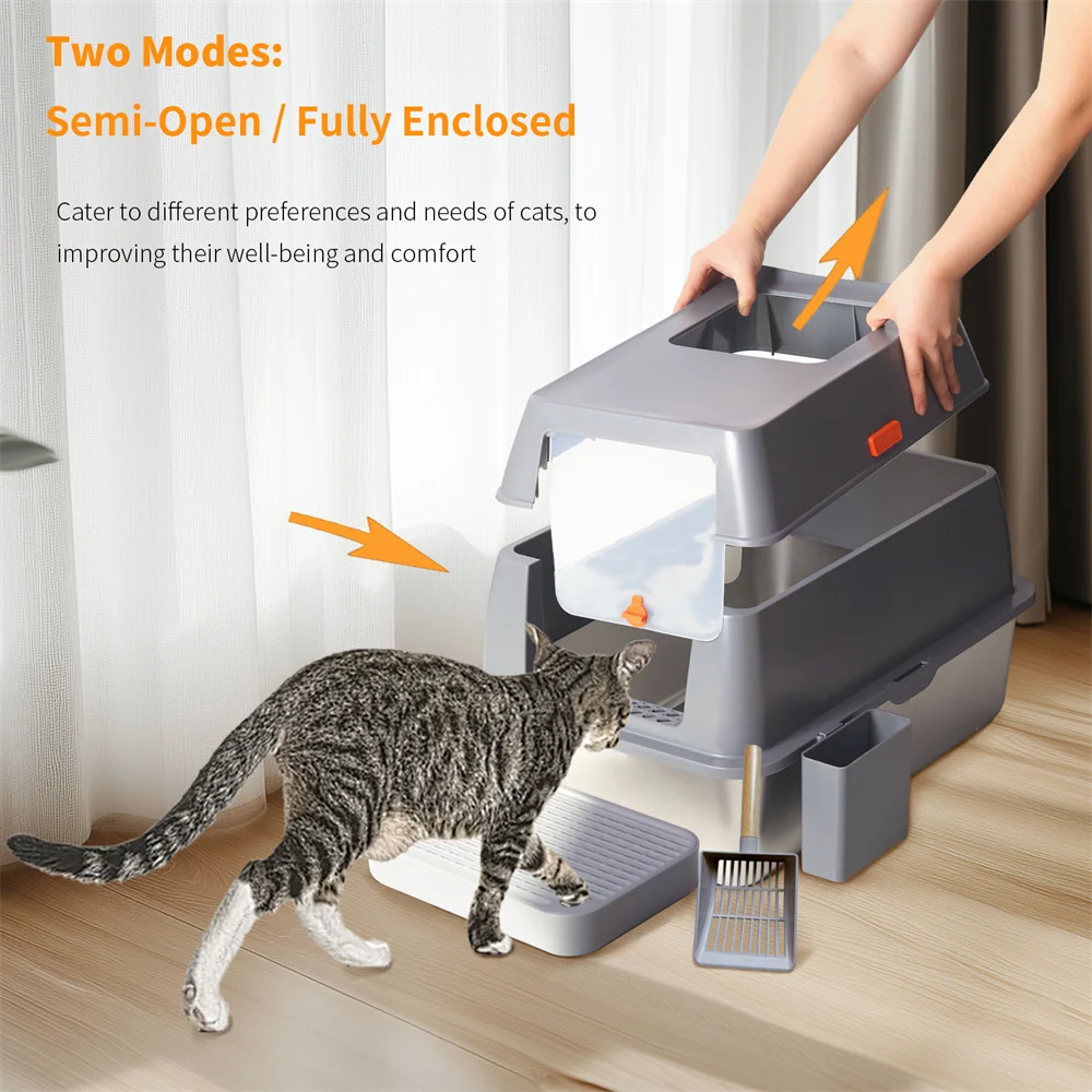 XXL Stainless Steel Cat Litter Box with Lid Large Litter Pan High Wall Side Easy Cleaning Toilet view 6