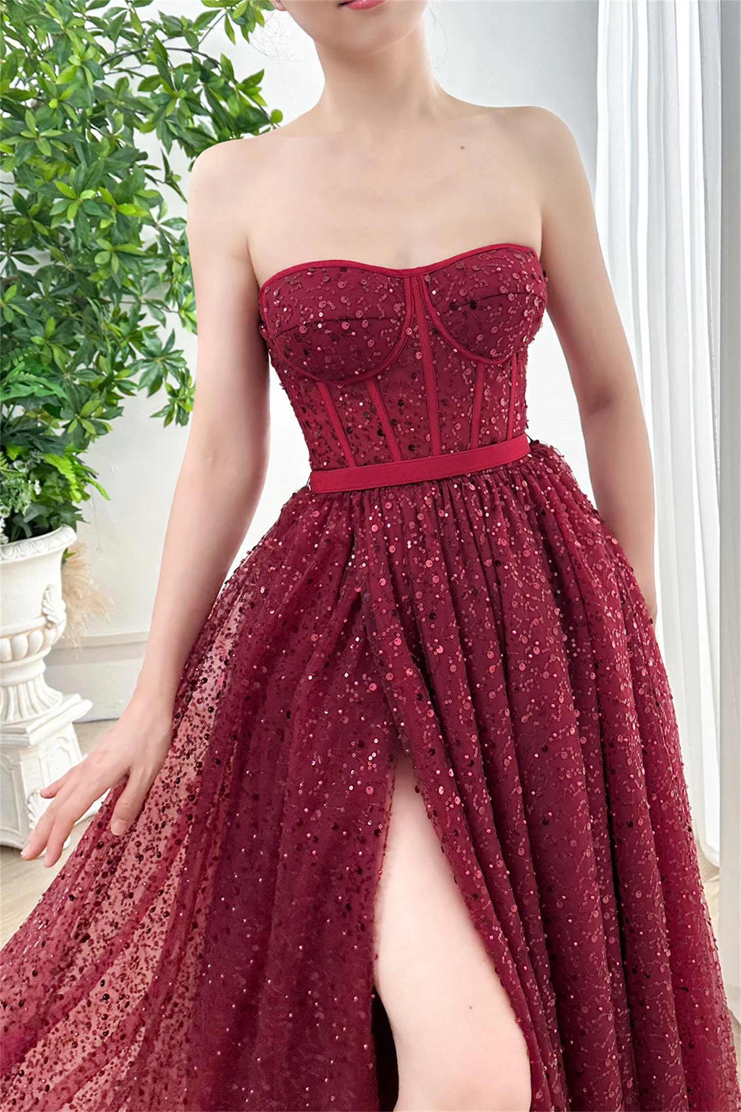 Aileen Bead Embroidery Off the Shoulders Sweetheart Claret Customized Evening Dresses for Formal Occasions Ball Gowns Party