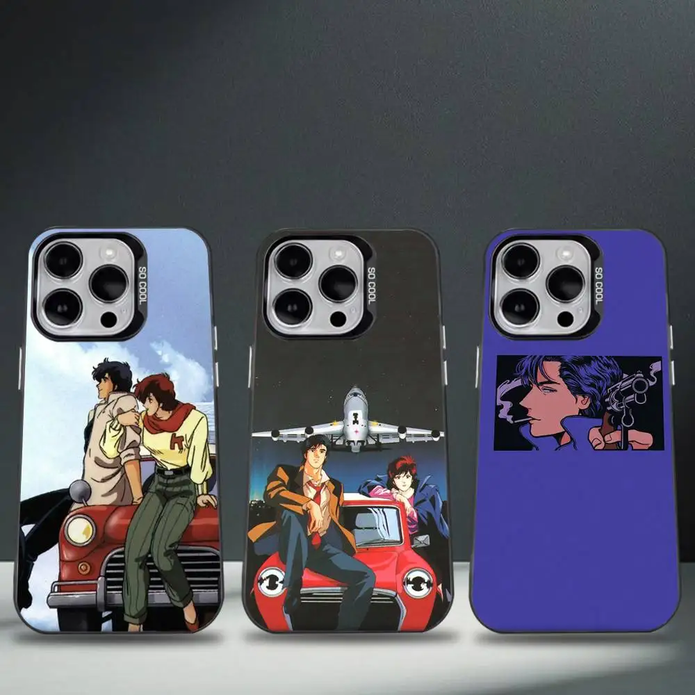 

R-Retro City Hunter Comic For iPhone 17,16,15,14,13,12,11,Pro,Max,Plus,E,Air,Mini Anti Fall Black Matte Hard Bumper Phone Case