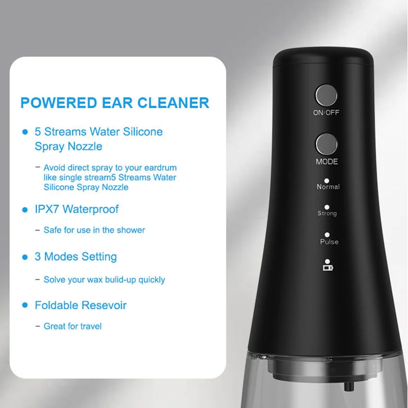 Portable Electric Ear Wash With 3-Speed Earwax Ceaning And 8 Rinse Heads IPX7 Rechargeable Ear Wash With 350mL Water Tank