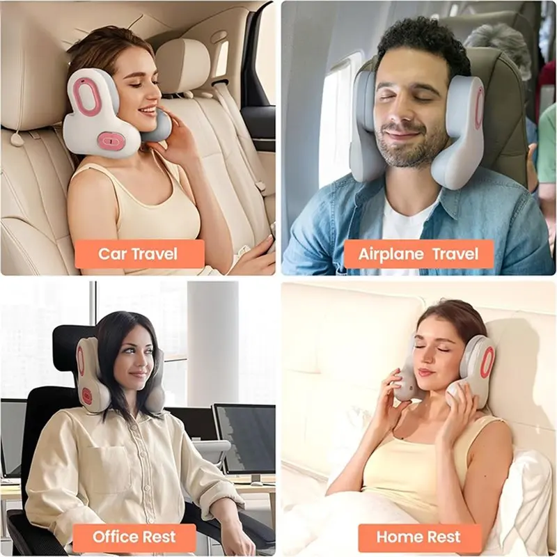 ABKS-Memory Foam Airplane Pillow With 3In1 Neck Functionality For Travel-Heated Neck Massager& Bluetooth Noise-Canceling Headset
