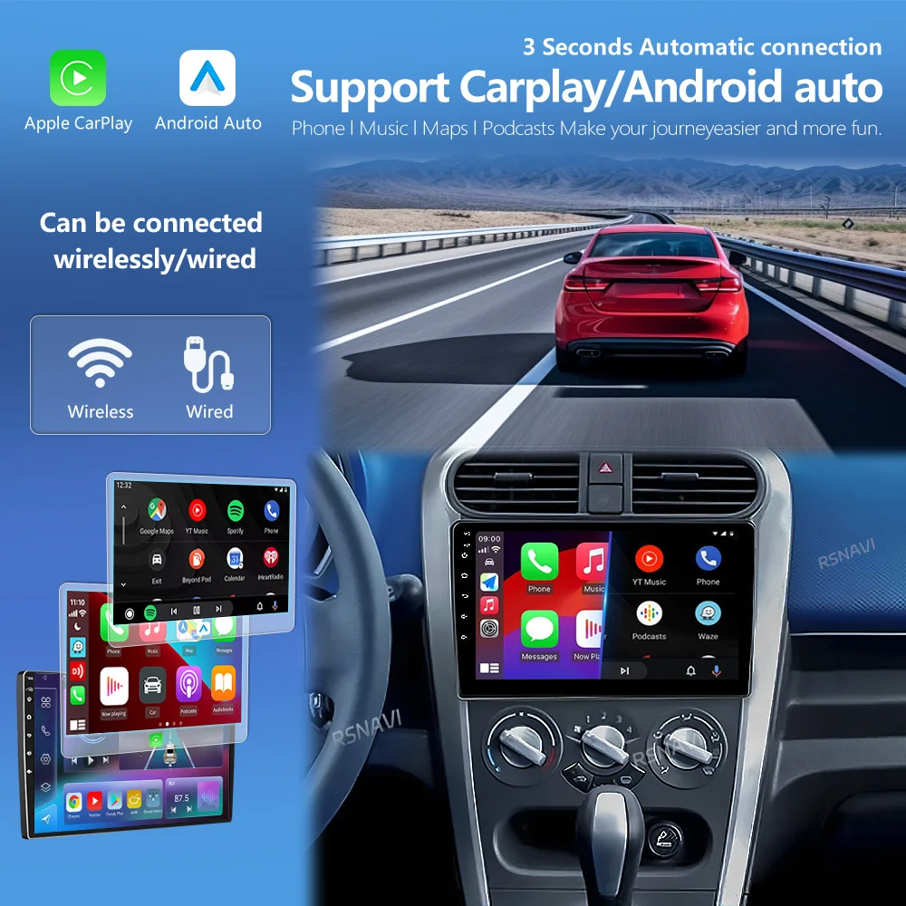 Android 16 Carplay Auto 2K Screen Radio BT Multimedia Car Player For SUZUKI Splash Ritz OPEL Agila 2008 - 2014 Autoradio Stereo
