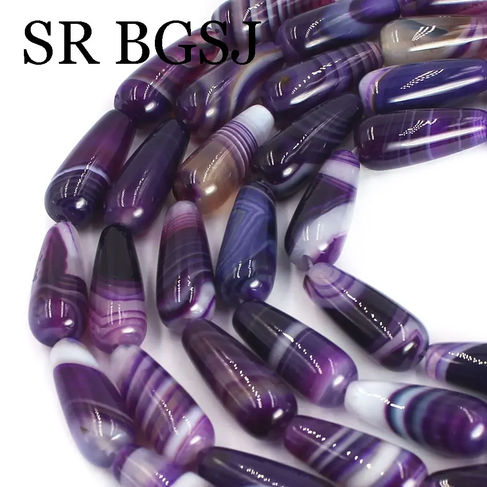 8x20mm Wholesale Teardrop  Stone Natural Band Stripe Agate Loose Spacer Beads for Jewelry Making DIY Necklace 15inch