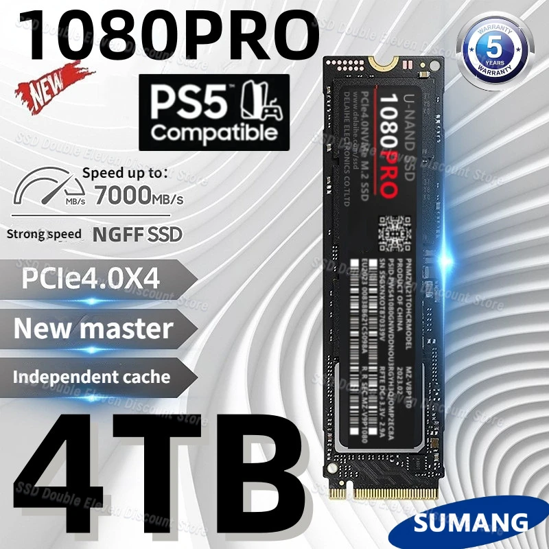 

New 1080 PRO V-NADA PCIe 5.0 NVMe 4.0 M.2 2280 990 1TB 2TB 4TB SSD Internal Solid State Hard Drive MLC PC PS5 For Computer