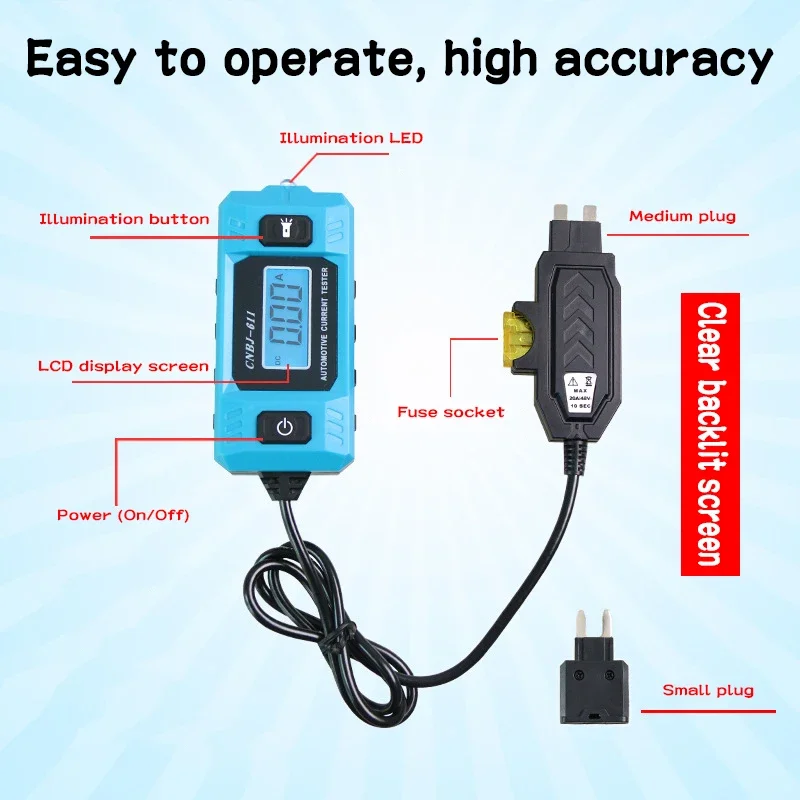 Automotive Circuit Tester Fuse Leakage Current Detector High Precision Digital Dark Current Diagnostic Tool for Car Truck