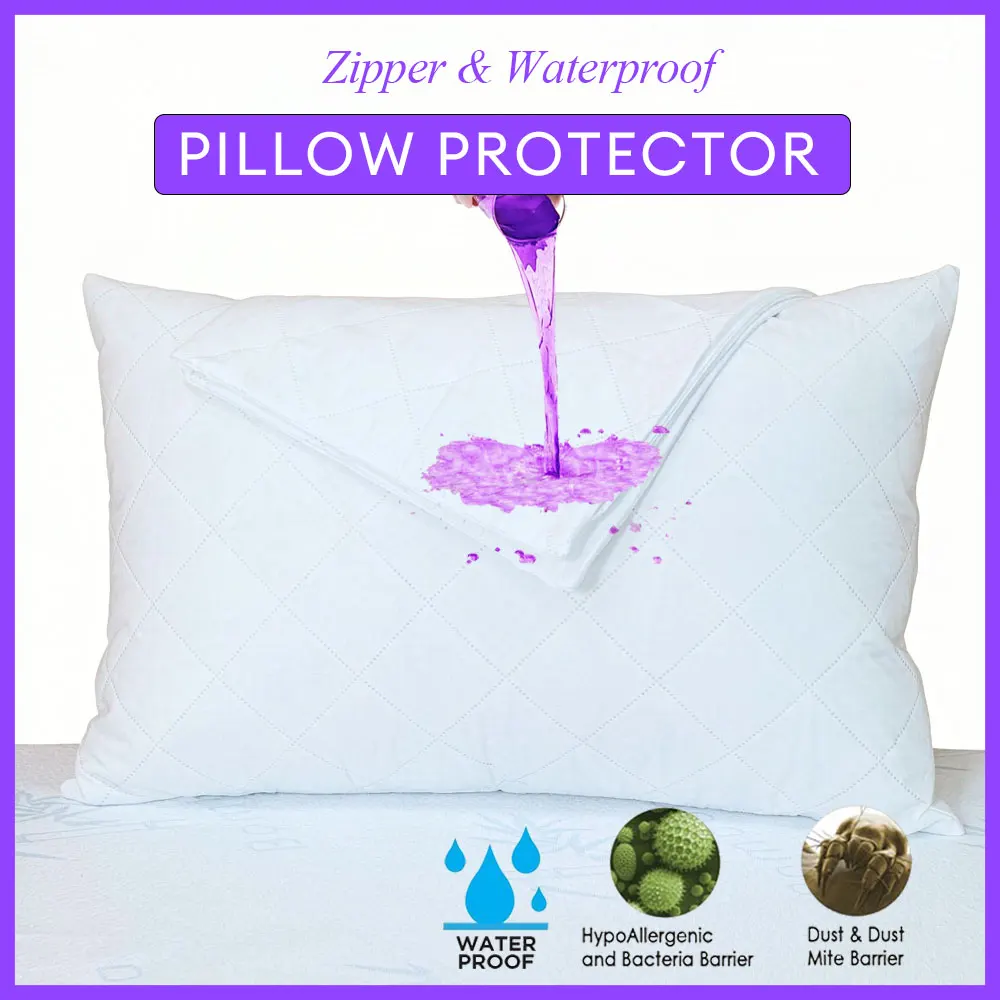1pc Pillow Protector Embossed Padding Pillow Cover 18x28inch Zipper & Waterproof Pillowcase Anti Mites