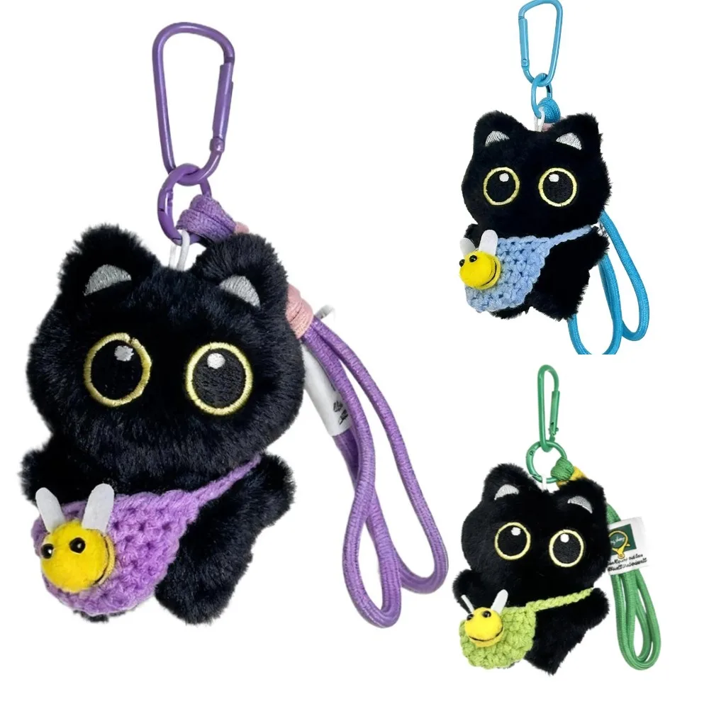

Cute Bee Black Cat Doll Keychain Bag Pendant Crossbody Bag Cat Plush Toy Charms Car Keyring Accessories Kawaii Gift For Women
