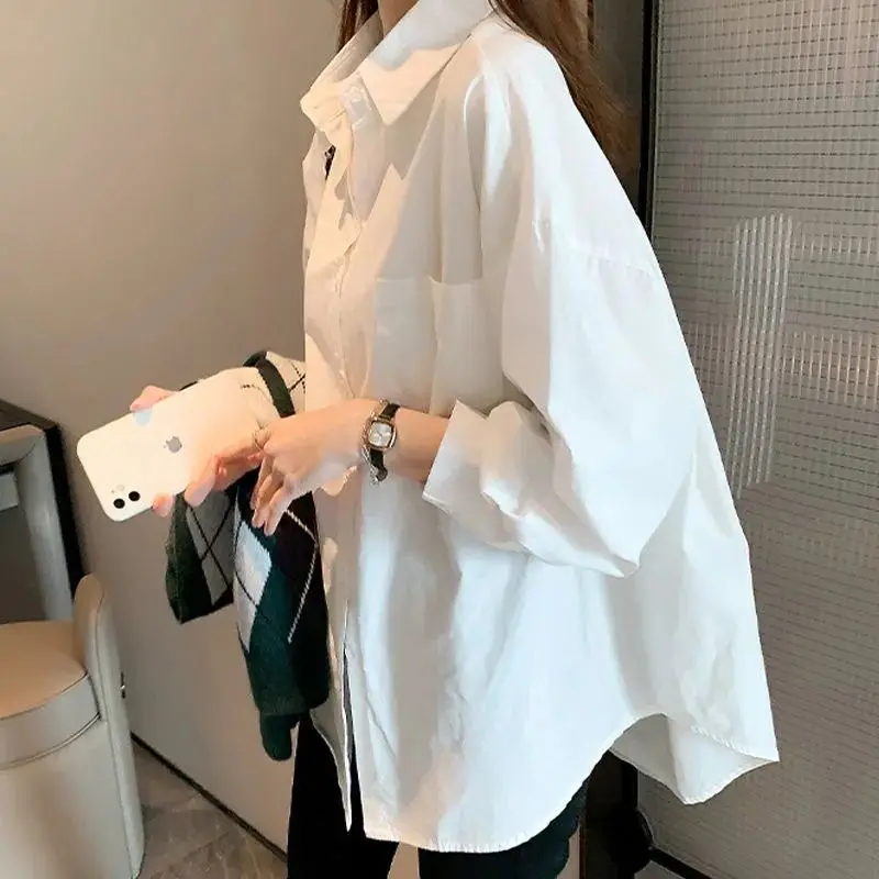 Womens Clothing Vintage Trendy Oversized Streetwear Shirt Korean Simple Casual White Blouse Female Tunic Tops Long Sleeve Blusas