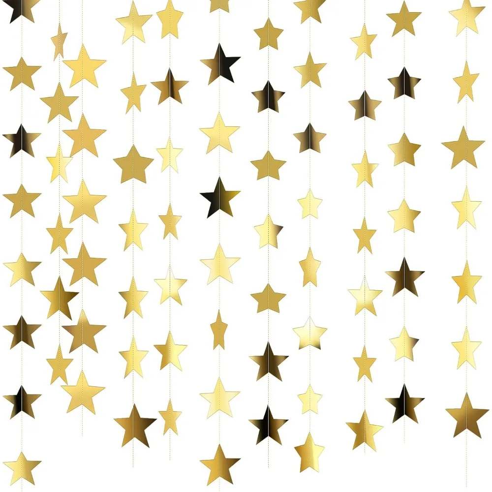 Patrai glitter star garland banner decoration, 130 feet bright star hanging bunting banner background