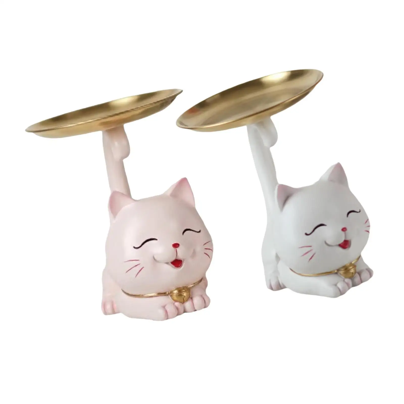 

Cartoon Cat Statue with Tray Artwork Table Ornament for Balcony Indoor Patio