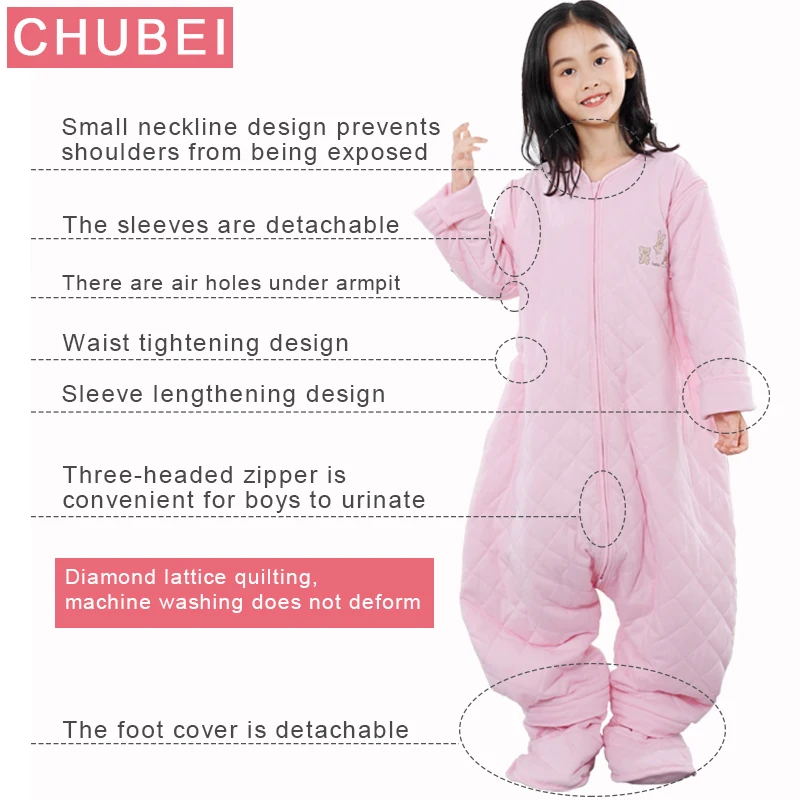 Children's Jumpsuit Pajamas 100% Cotton  Split Legs Sleeping Bags Jumpsuit Sleeping Bag Spring and Autumn Room Temperature 23 ℃