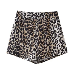 Leopard Printed Shorts For Women Side Zipper Casual Clothing Summer Bottom Wear