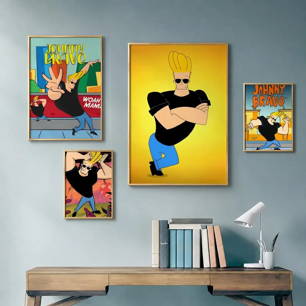 Classic Cartoon J-Johnny BravoS Poster Vintage Retro Anime Poster Stickers Peel and Stick Wall Art Home Decor