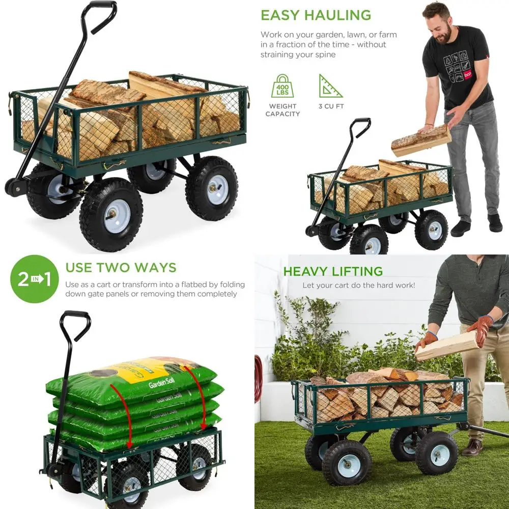 

Large Expandable Garden Cart with Detachable Shade, Folding Utility Wagon with Wheels and Rear Storage Basket