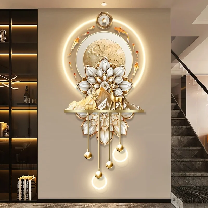 Lichte luxe moderne ingang LED-licht 2025, nieuwe high-end woonkamerwandlamp, geavanceerd gevoel, negen vissen, fotoachtergrondmuur