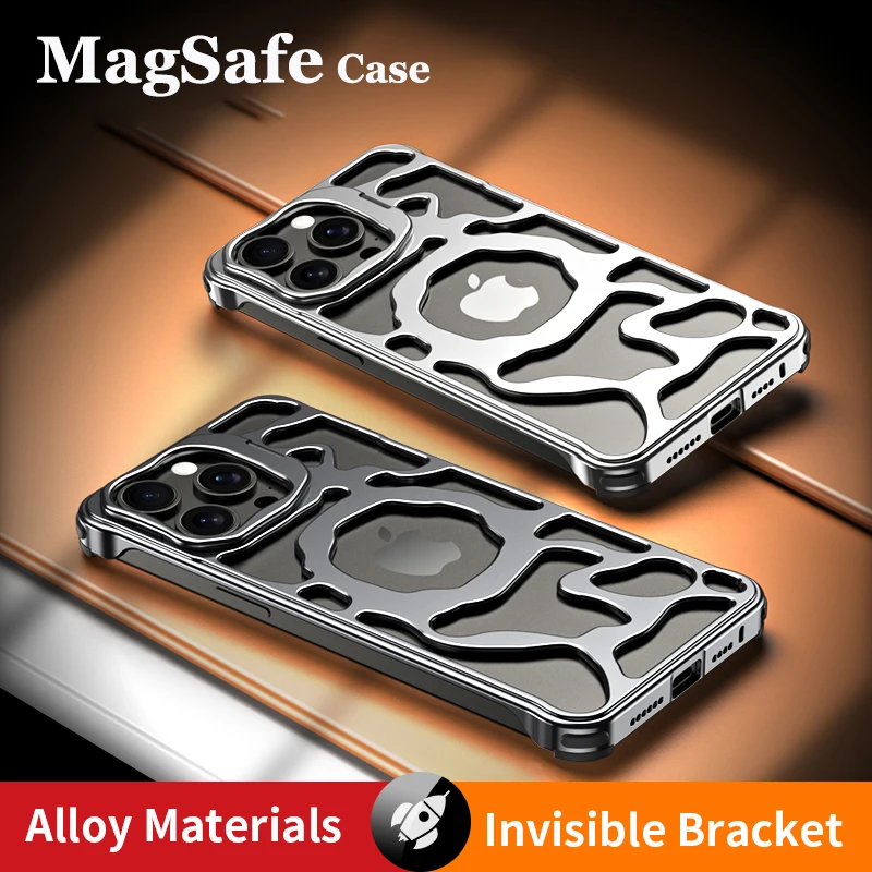 

For iPhone 15 14 13 Pro Max Case titanium aluminum alloy Magnetic MagSafe Metal Holder Cloud cooling framework Protective cover