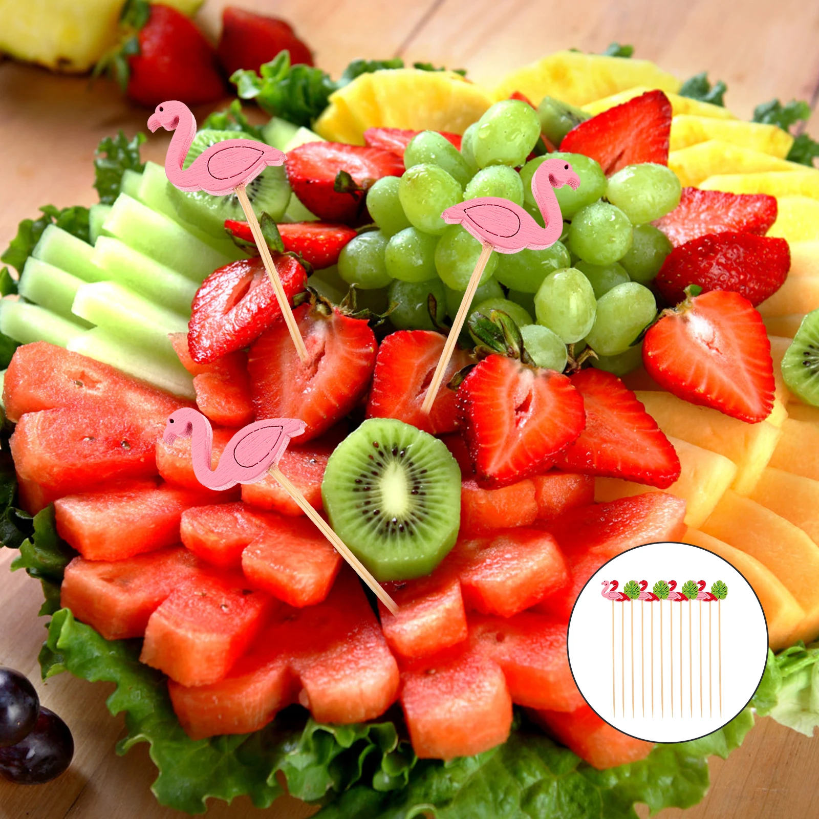 

200pcs Disposable Wood Picks Flamingo Leaf Fruit Cake Party Decorations Multi function Food Toothpicks Safe Wooden Cocktail