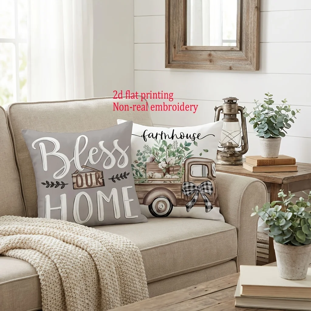 Farmhouse Style Throw Pillow Cover, Indoor & Outdoor Cushion Case for Home Sofa Decor, Pillow Insert Not Included