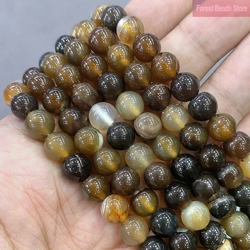 Natural Stone Brown Coffee Agates Round Beads DIY Handmade Bracelet Necklace for Jewelry Making 15
