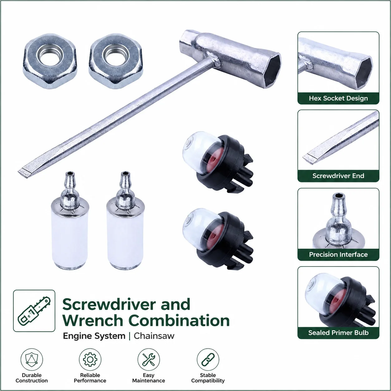 Chainsaw Scrench Wrench Kit Fuel Filter Primer Bulb Bar Nut For Stihl 017-025 023L 028 MS180 MS200 MS200T OEM 0000955 0804 - view 4