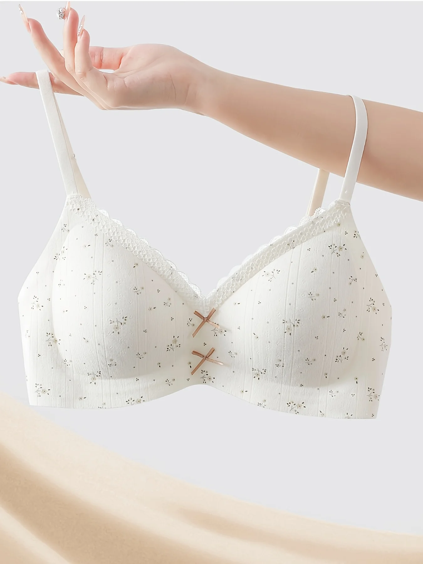 Ropa interior floral de encaje para mujer, busto pequeño, sin cables, transpirable, que mejora la copa, Bralette antiflacidez para adolescentes