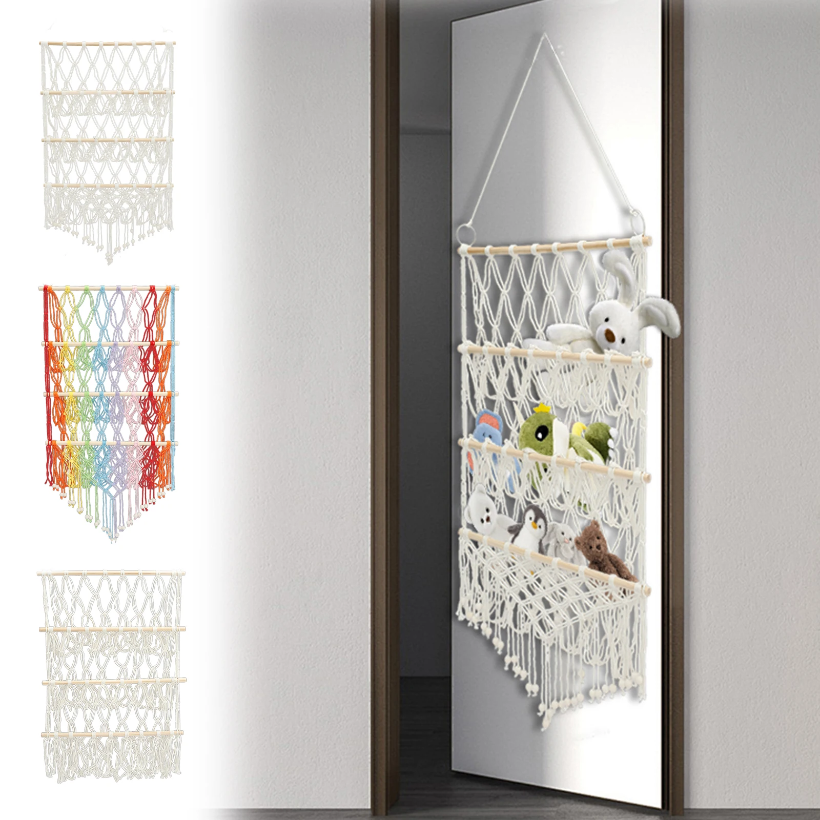 

Stuffed Toy Storage Hammock 3-Layer Macrame Storage Net Large Capacity Mesh Plush Toy Storage Washable Hanging Toy Organizer