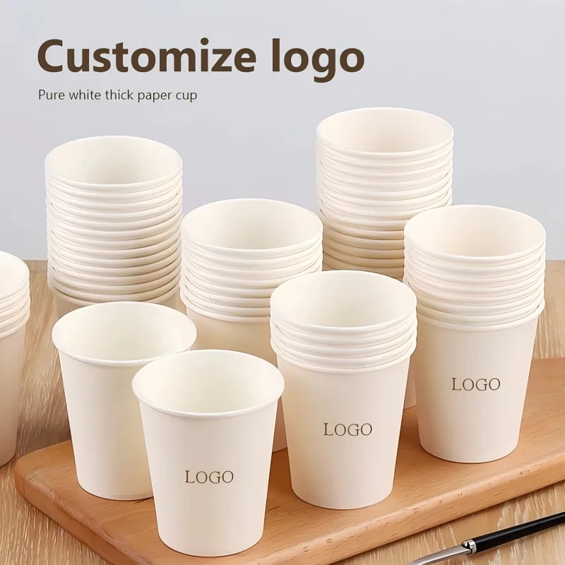 500pcs 9oz 250ml White Disposable Paper Cups  - Custom Logo Printed Bulk Coffee Cups, Thickened Hot/Cold Drink Containe