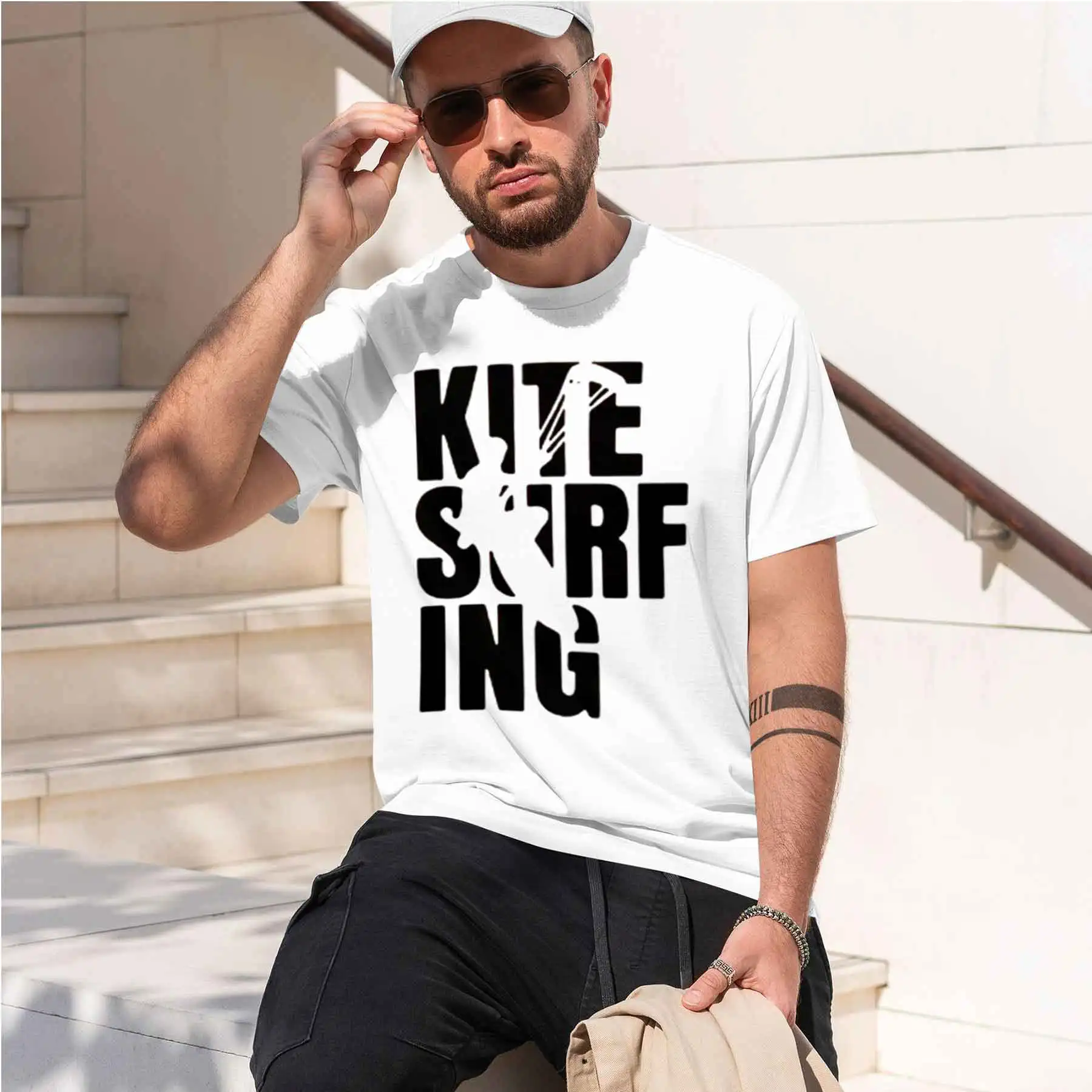 2026 new printed T-shirt printed with Men's Kite Surfing Graphic Print Short Sleeve T-Shirt Outdoor Water Sports Enthusiasts C