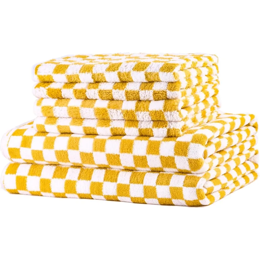 

Checkered Bath Towels Set of 6 Large Microfiber Shower Towels 2 55.1227.56 Hand Towels 4 (29.5213.77) Ideal for Bathroom Pool H