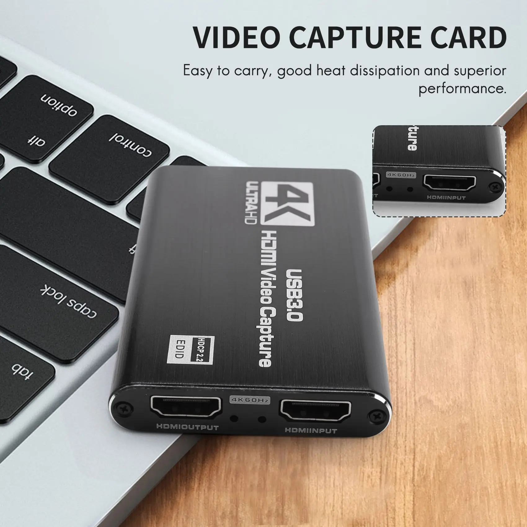 Audio Video Capture Card, 4K USB 3.0 Capture Adapter Video Converter voor Gaming Streaming Live Broadcast Video-opname