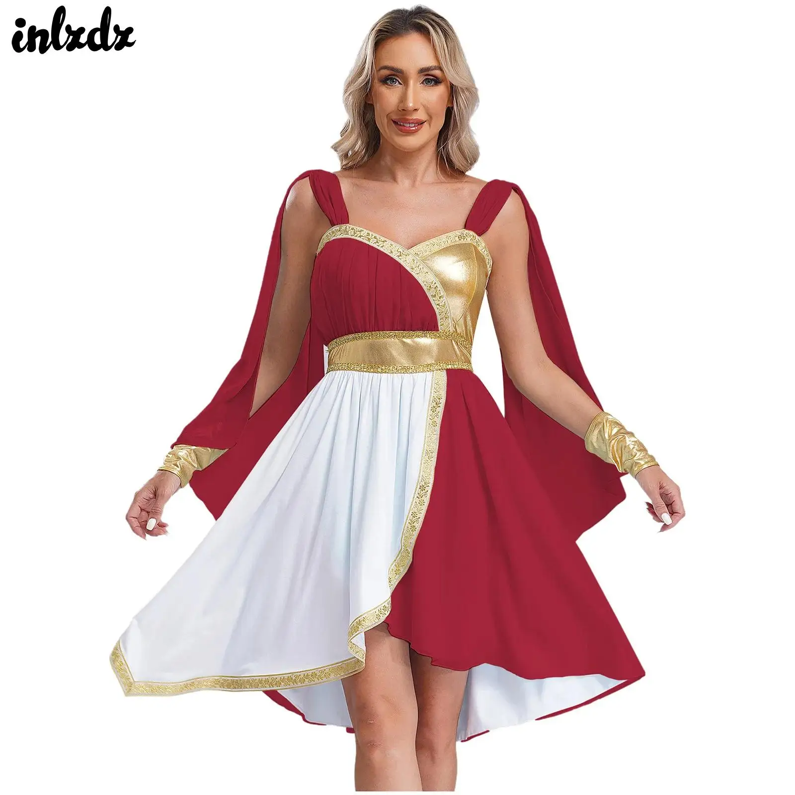 Womens Liturgical Praise Dance Dress with Hidden Zipper And Cuffs Sleeveless Ancient Greek Deity Queen Halloween Cosplay Costume